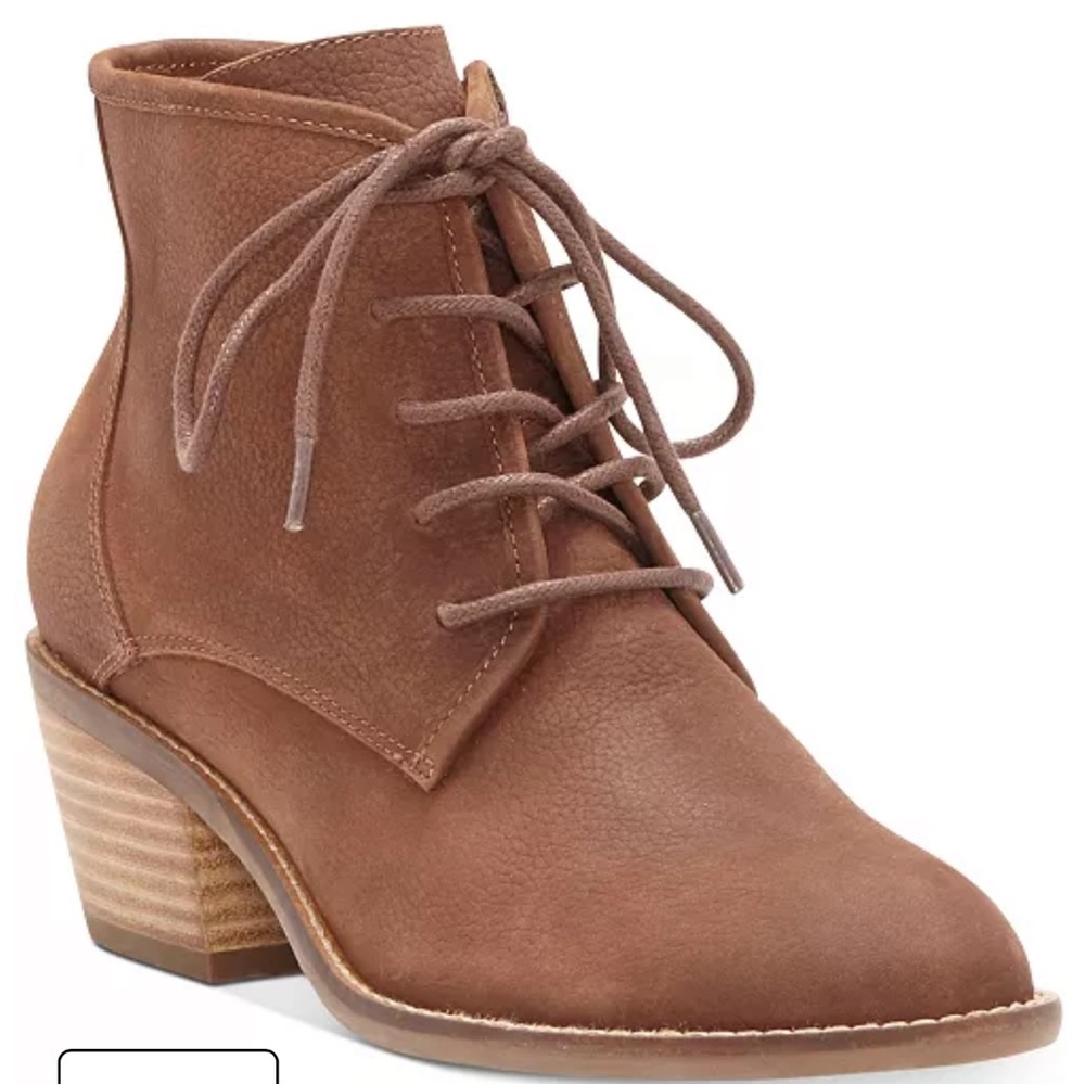 Lucky Brand Idril Brown Leather Lace Up & Side Zip Booties Size 7